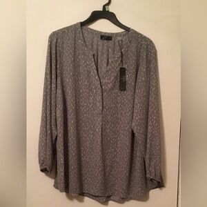 HARI Gray 3/4 Sleeve Blouse with Mandarin Collar